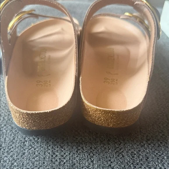 Birkenstock Beige Sandals with Gold Buckles - Picture 3 of 4